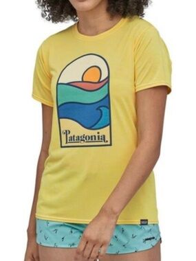 Patagonia Capilene Cool Daily Shirt Women’s Size Large Yellow Graphic Print